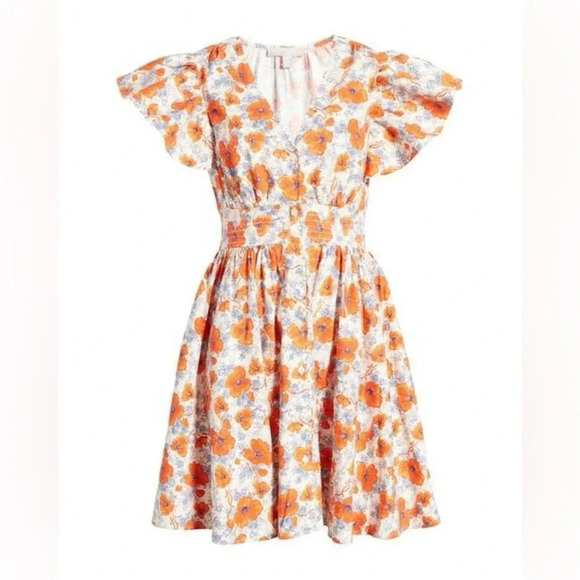 Chelsea28 Ruffle Sleeve Button-Up Linen Blend Dress in Ivory Lenora Floral - Picture 2 of 8